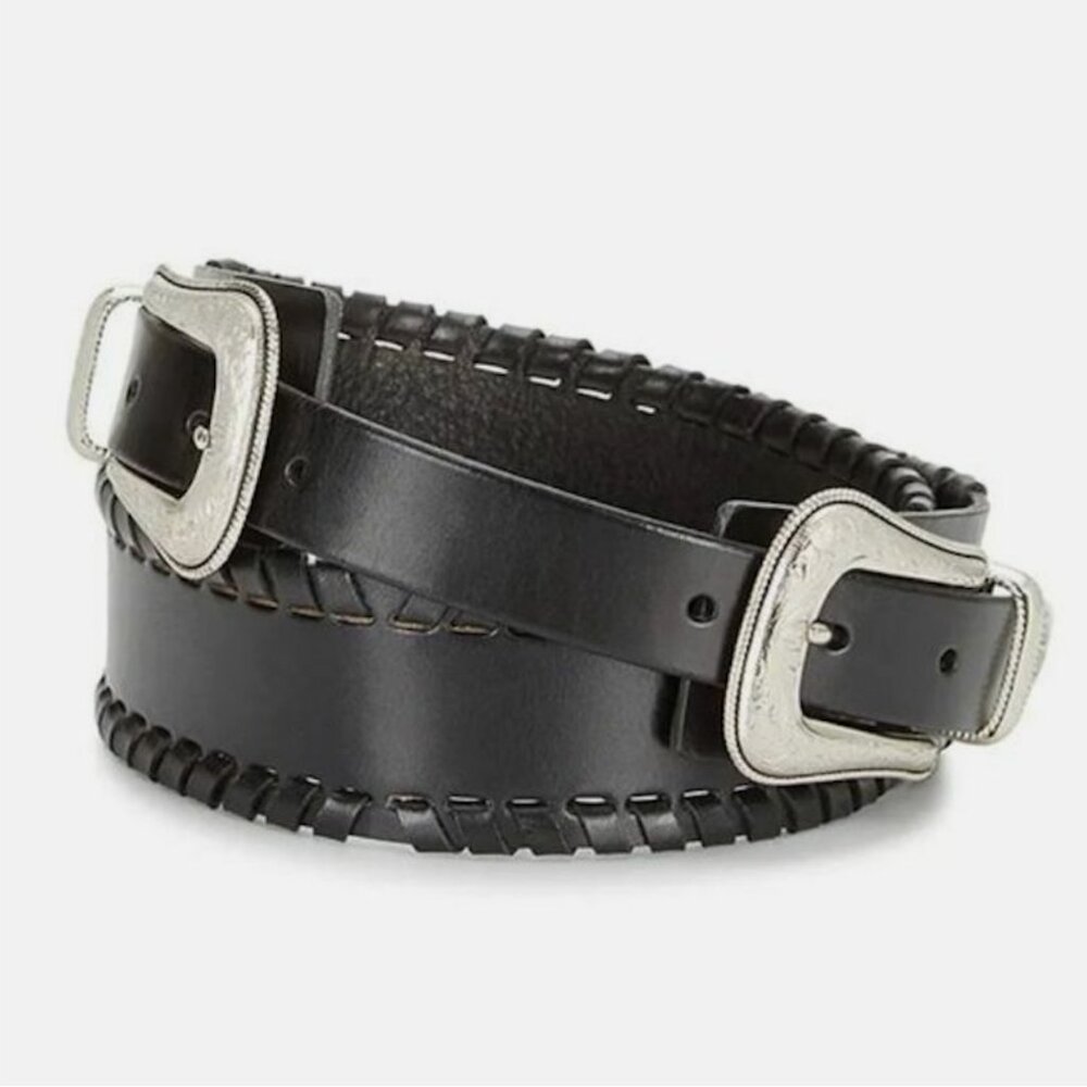 Rebecca Minkoff Whipstitched Leather Edge Double-Buckle Belt
